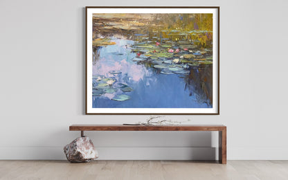 Reflective Pond with Water Lilies Oil Painting