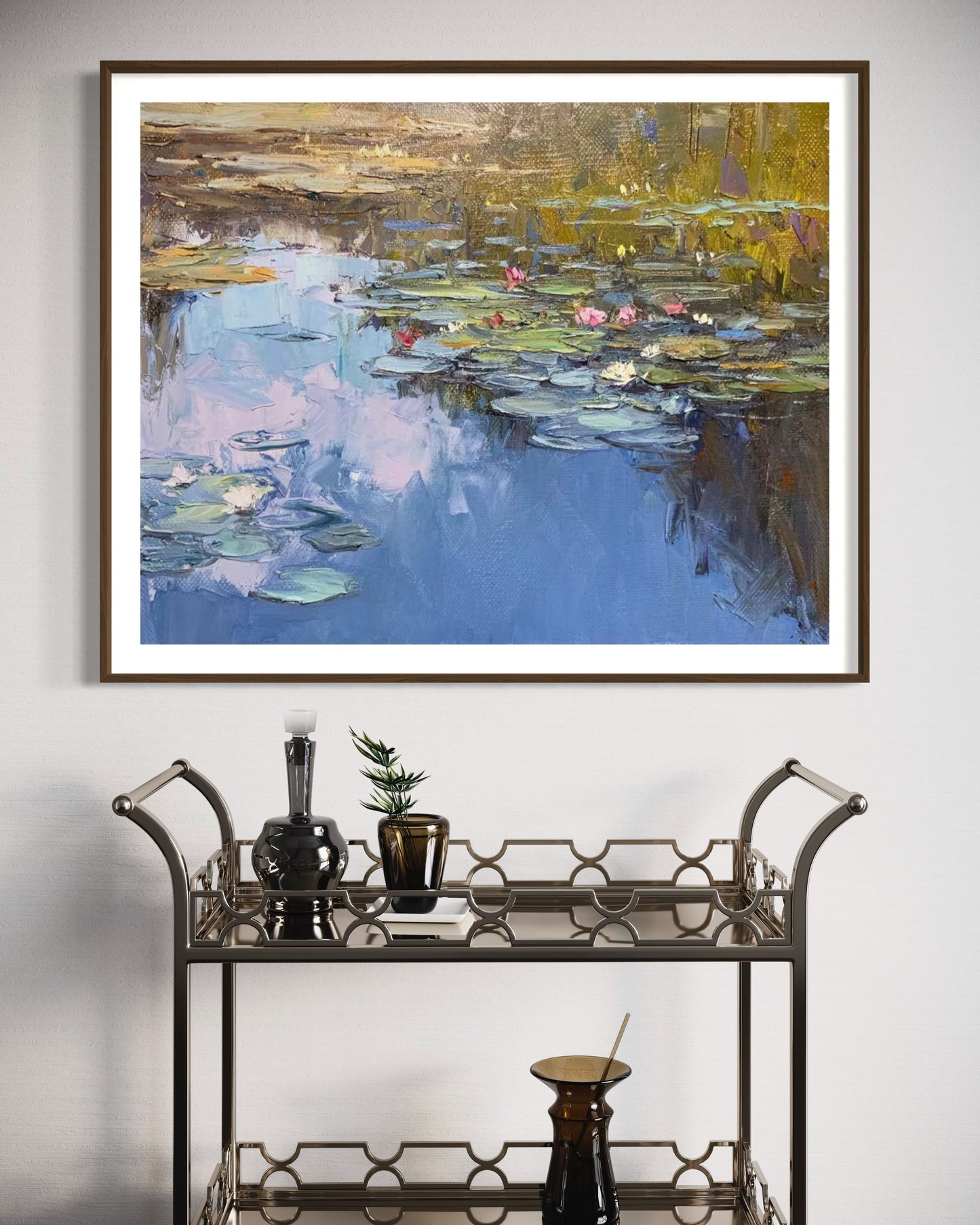 Reflective Pond with Water Lilies Oil Painting