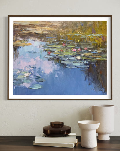 Reflective Pond with Water Lilies Oil Painting