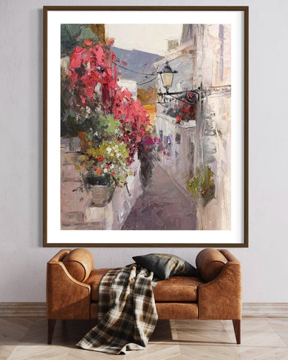 Charming Alleyway with Flowers Oil Painting