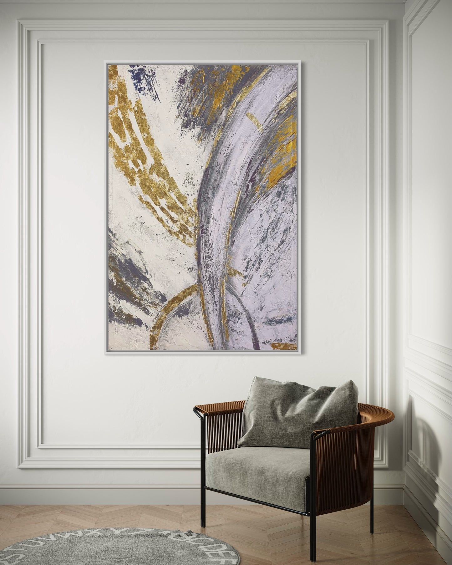 3D Textured Original Oil Painting on Canvas Golden Lines Large Abstract Acrylic Painting