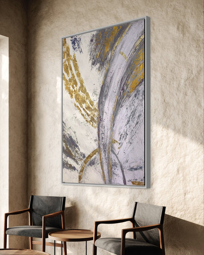 3D Textured Original Oil Painting on Canvas Golden Lines Large Abstract Acrylic Painting