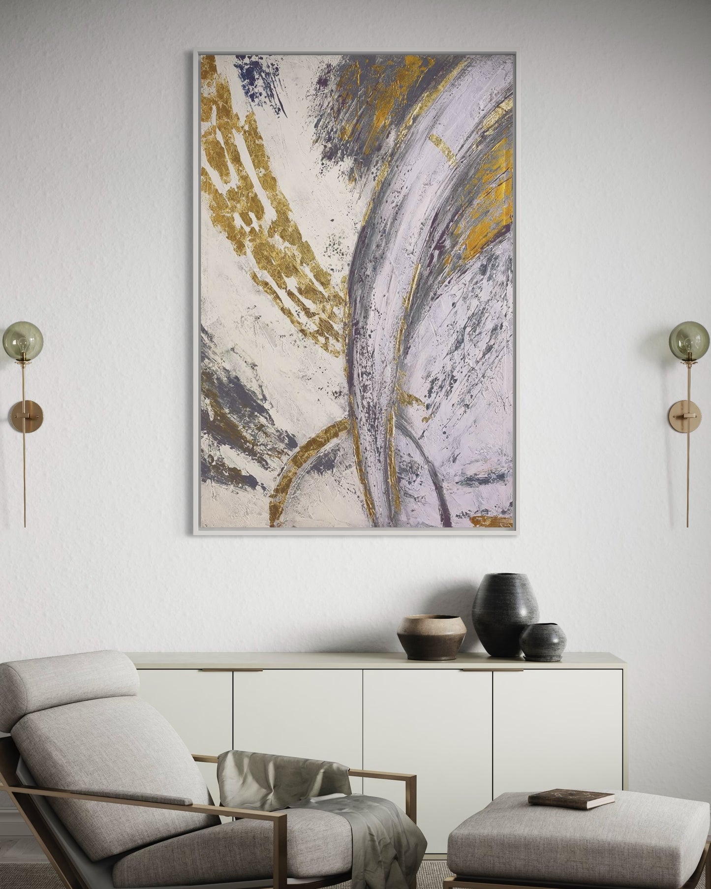 3D Textured Original Oil Painting on Canvas Golden Lines Large Abstract Acrylic Painting