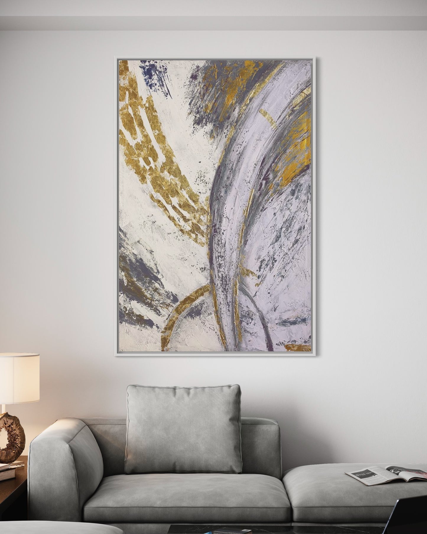 3D Textured Original Oil Painting on Canvas Golden Lines Large Abstract Acrylic Painting