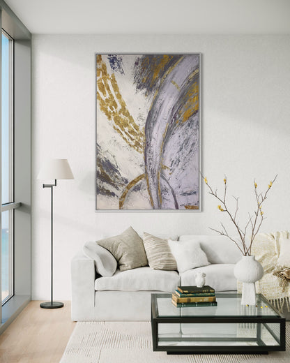 3D Textured Original Oil Painting on Canvas Golden Lines Large Abstract Acrylic Painting