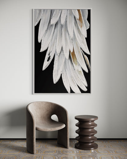 3D Textured Original Oil Painting on Canvas Black and White Feathers Large Abstract Acrylic Painting