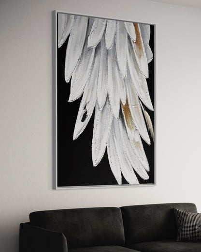 3D Textured Original Oil Painting on Canvas Black and White Feathers Large Abstract Acrylic Painting