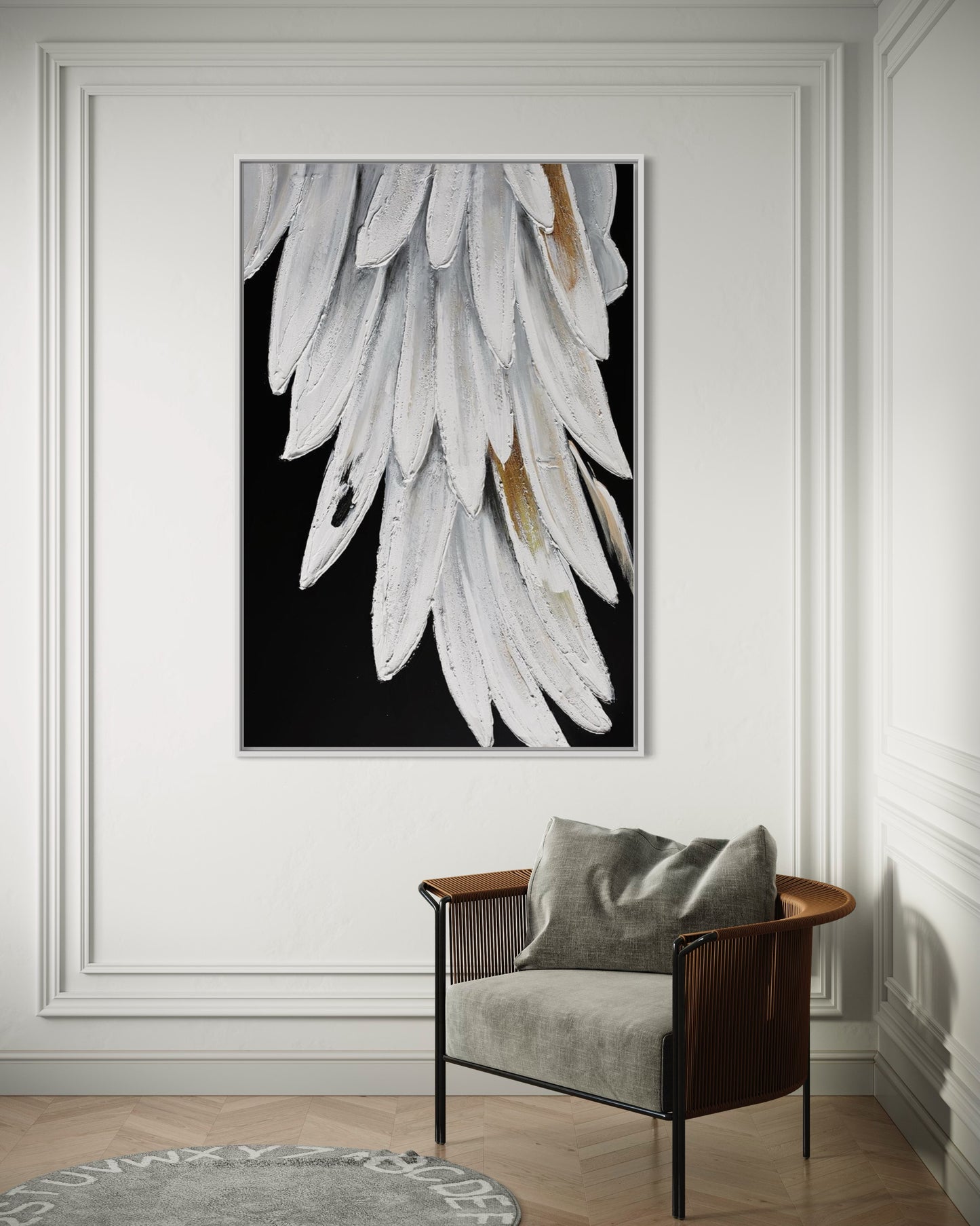 3D Textured Original Oil Painting on Canvas Black and White Feathers Large Abstract Acrylic Painting