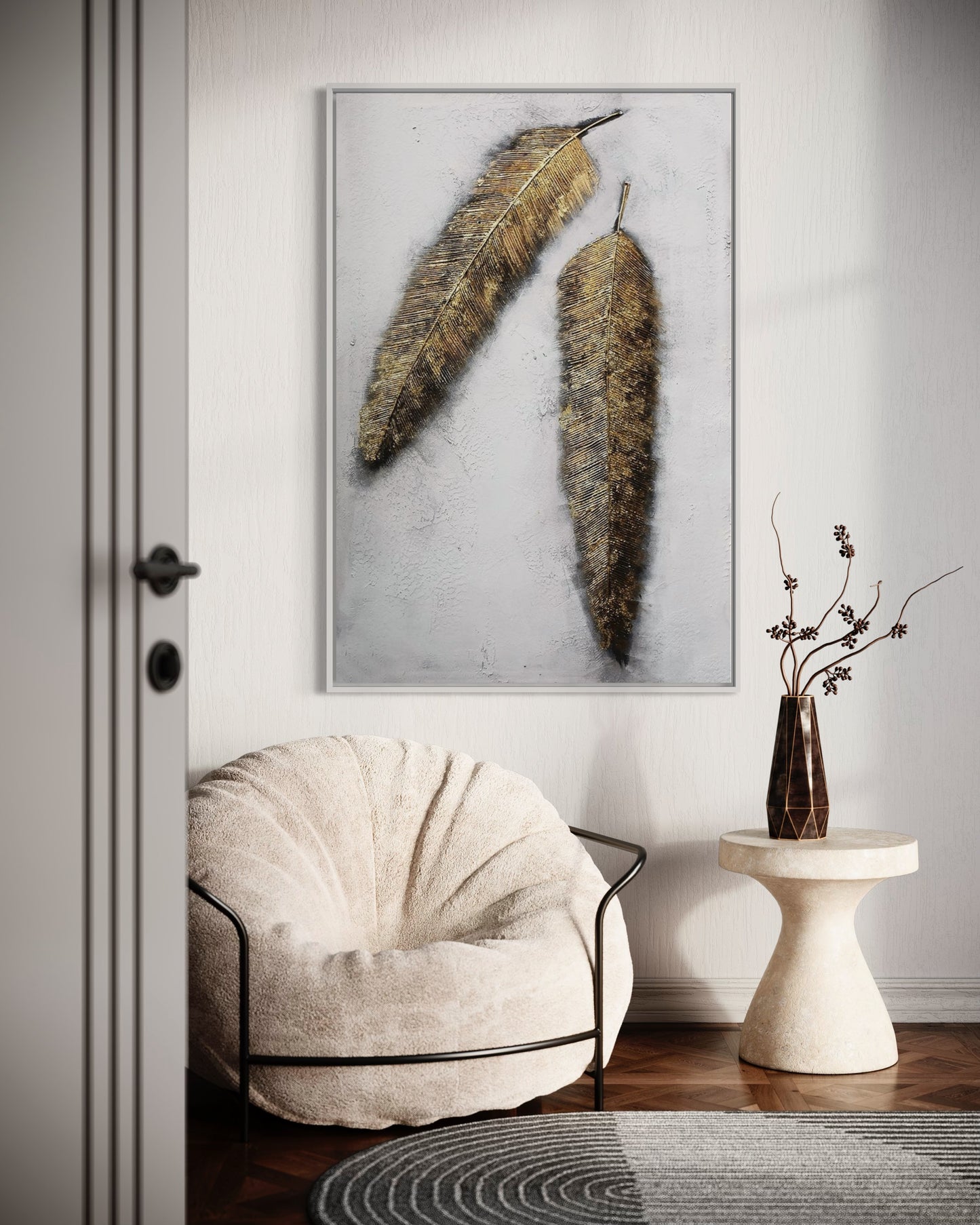 3D Textured Original Oil Painting on Canvas Golden Feathers Large Abstract Acrylic Painting