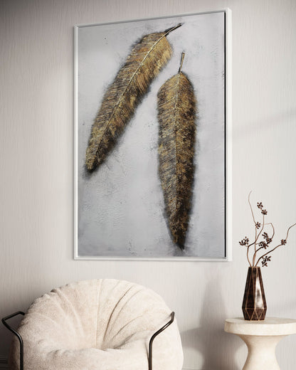 3D Textured Original Oil Painting on Canvas Golden Feathers Large Abstract Acrylic Painting