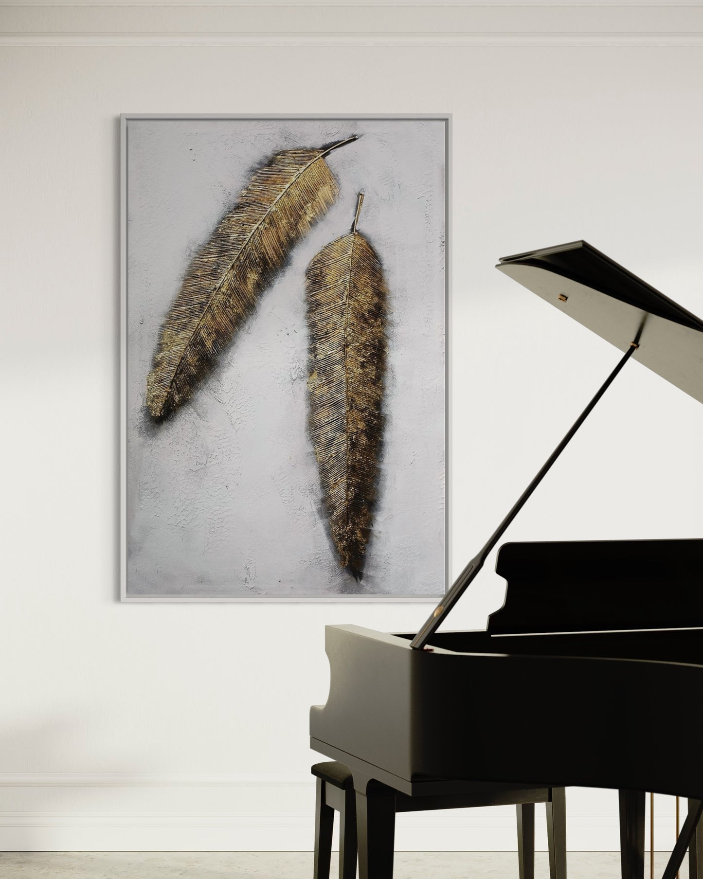 3D Textured Original Oil Painting on Canvas Golden Feathers Large Abstract Acrylic Painting