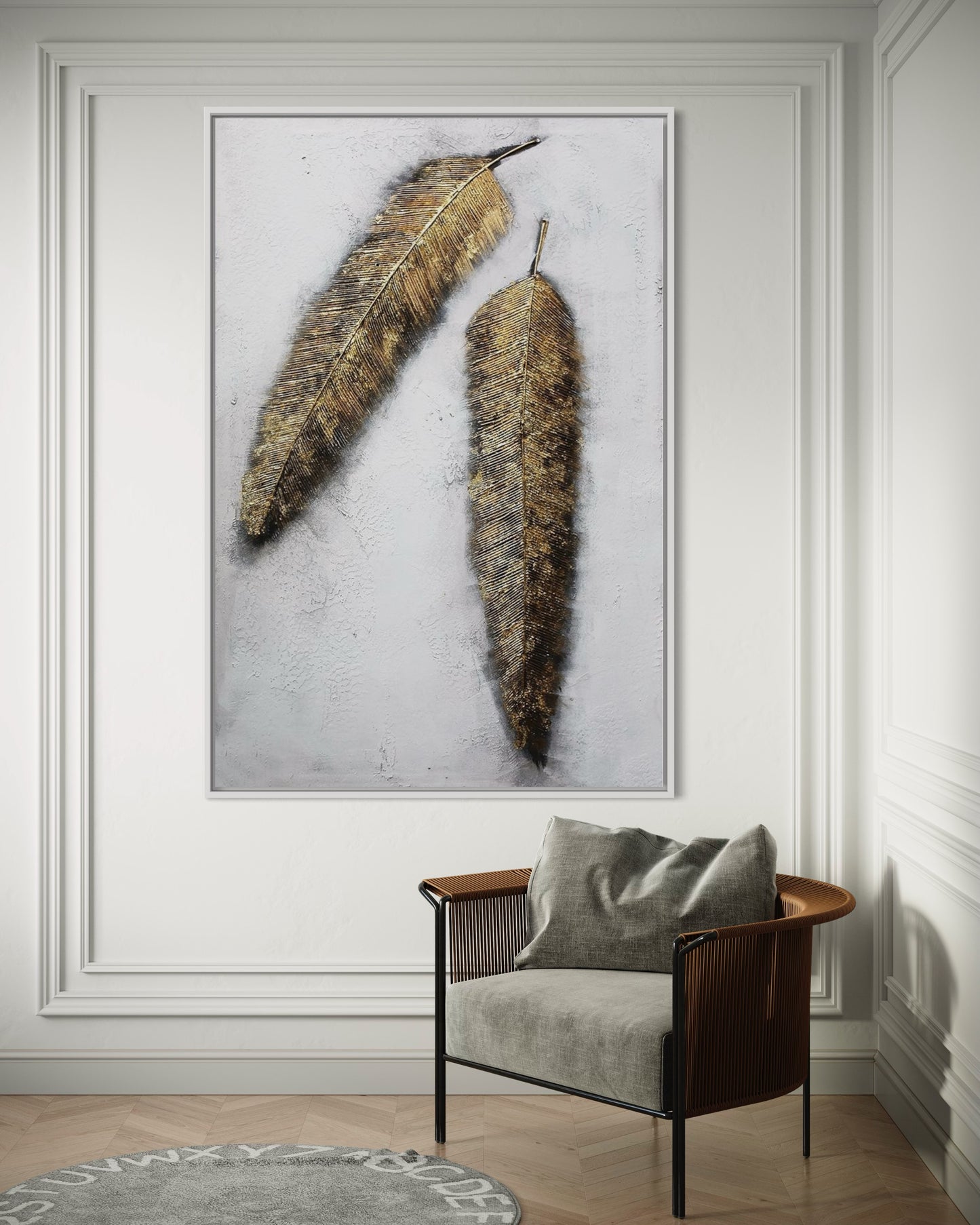 3D Textured Original Oil Painting on Canvas Golden Feathers Large Abstract Acrylic Painting