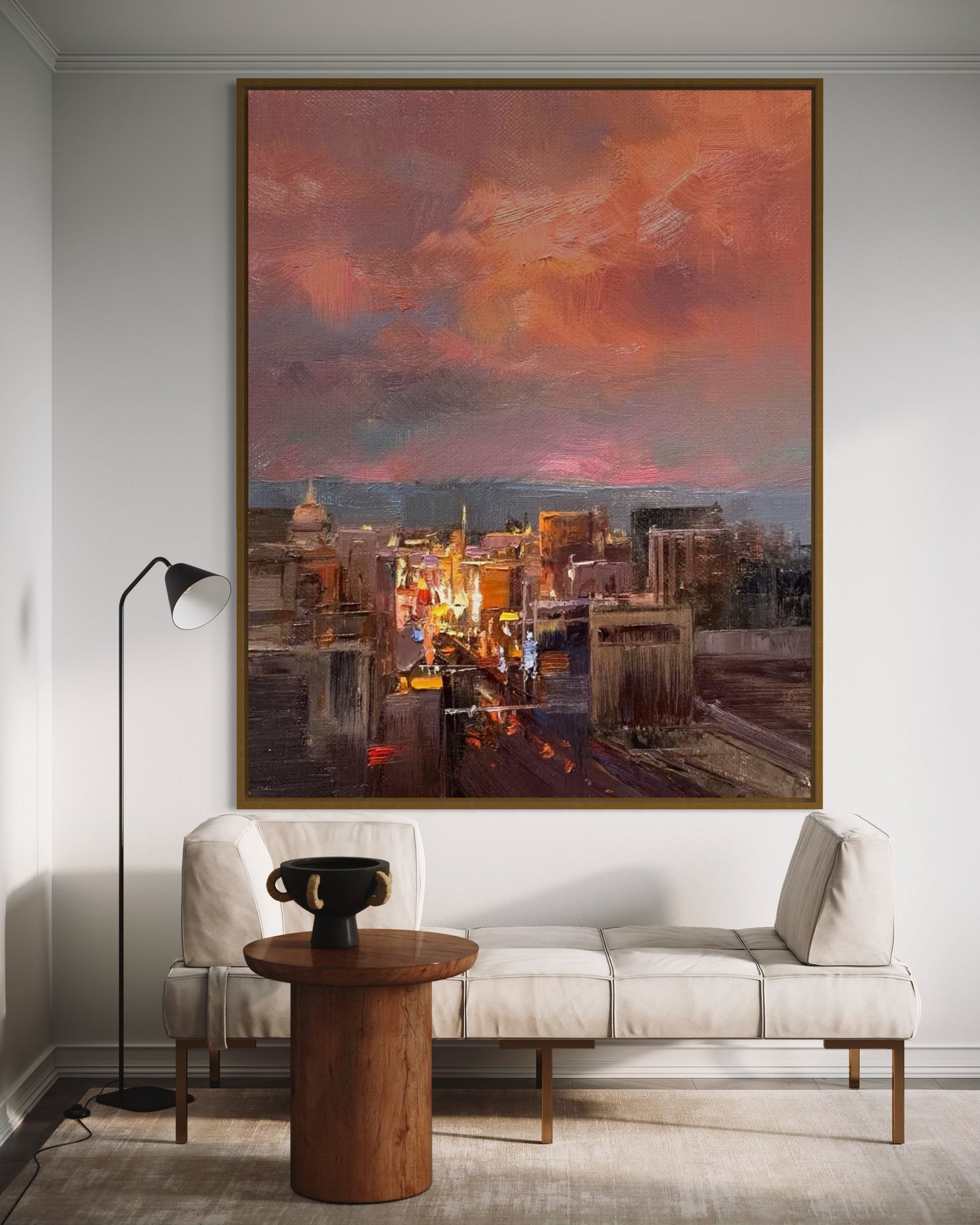 City Skyline at Sunset Oil Painting