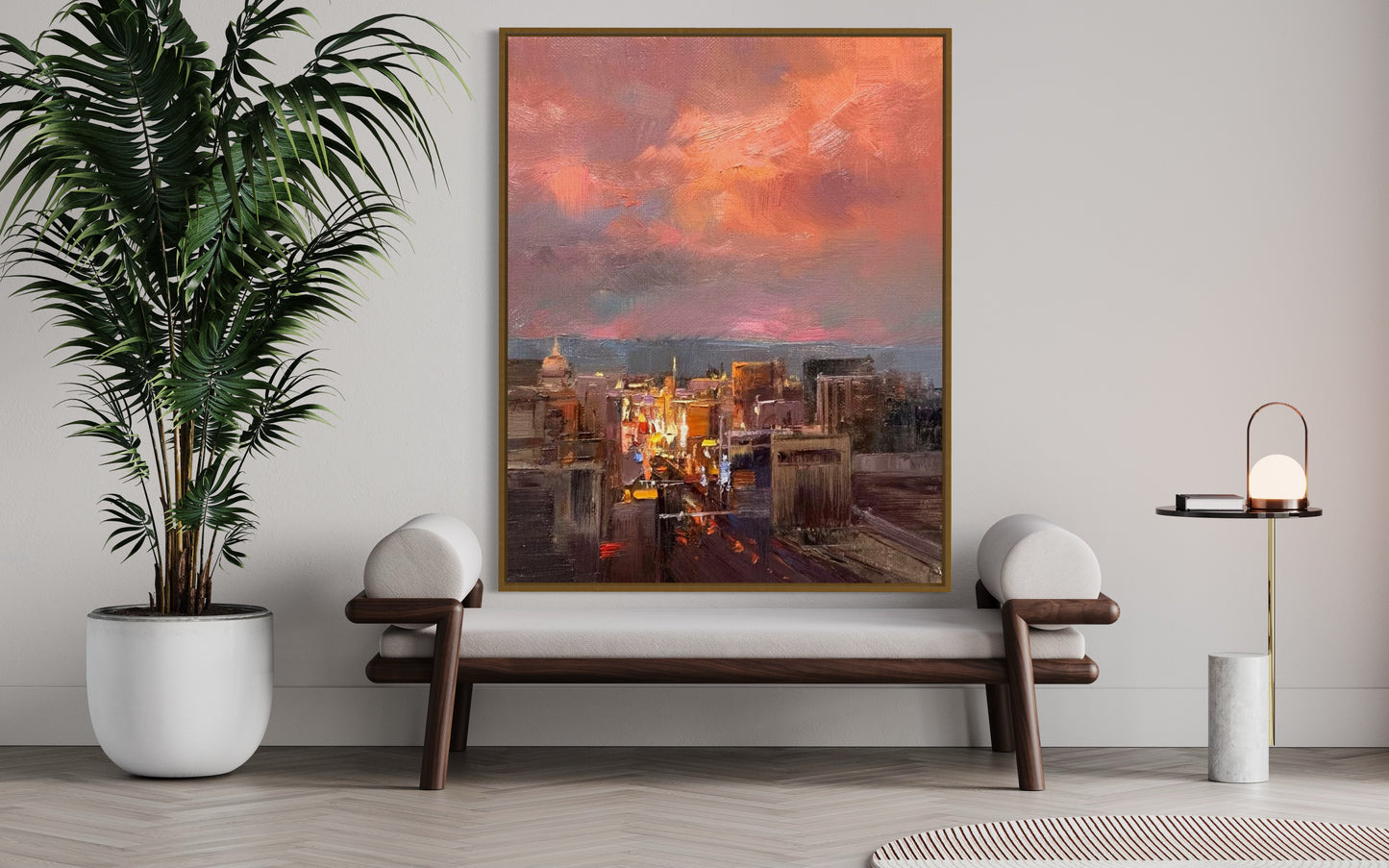 City Skyline at Sunset Oil Painting