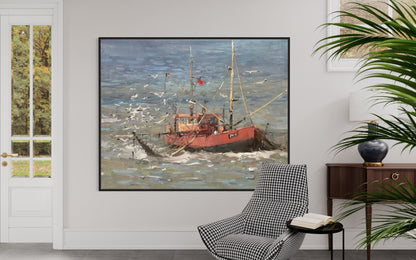 Stormy Sea with Tugboat Oil Painting