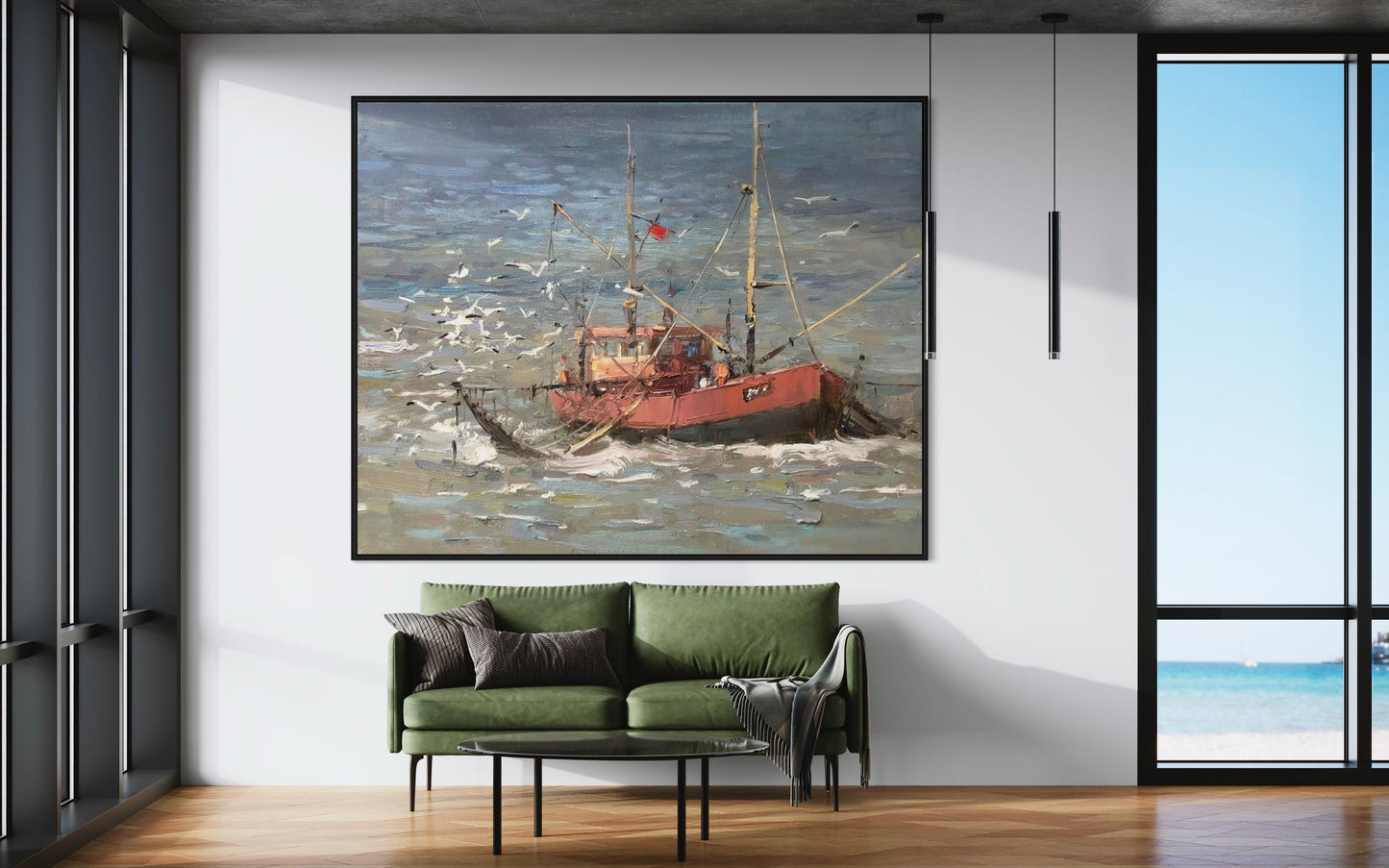 Stormy Sea with Tugboat Oil Painting