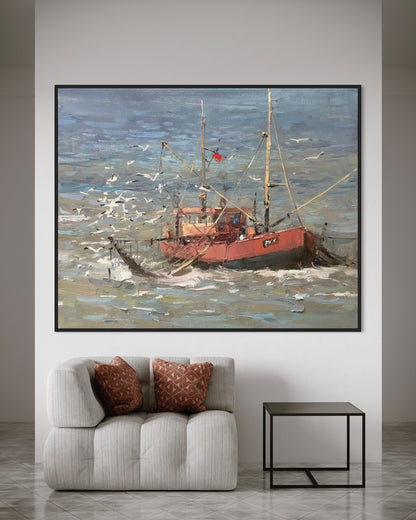 Stormy Sea with Tugboat Oil Painting