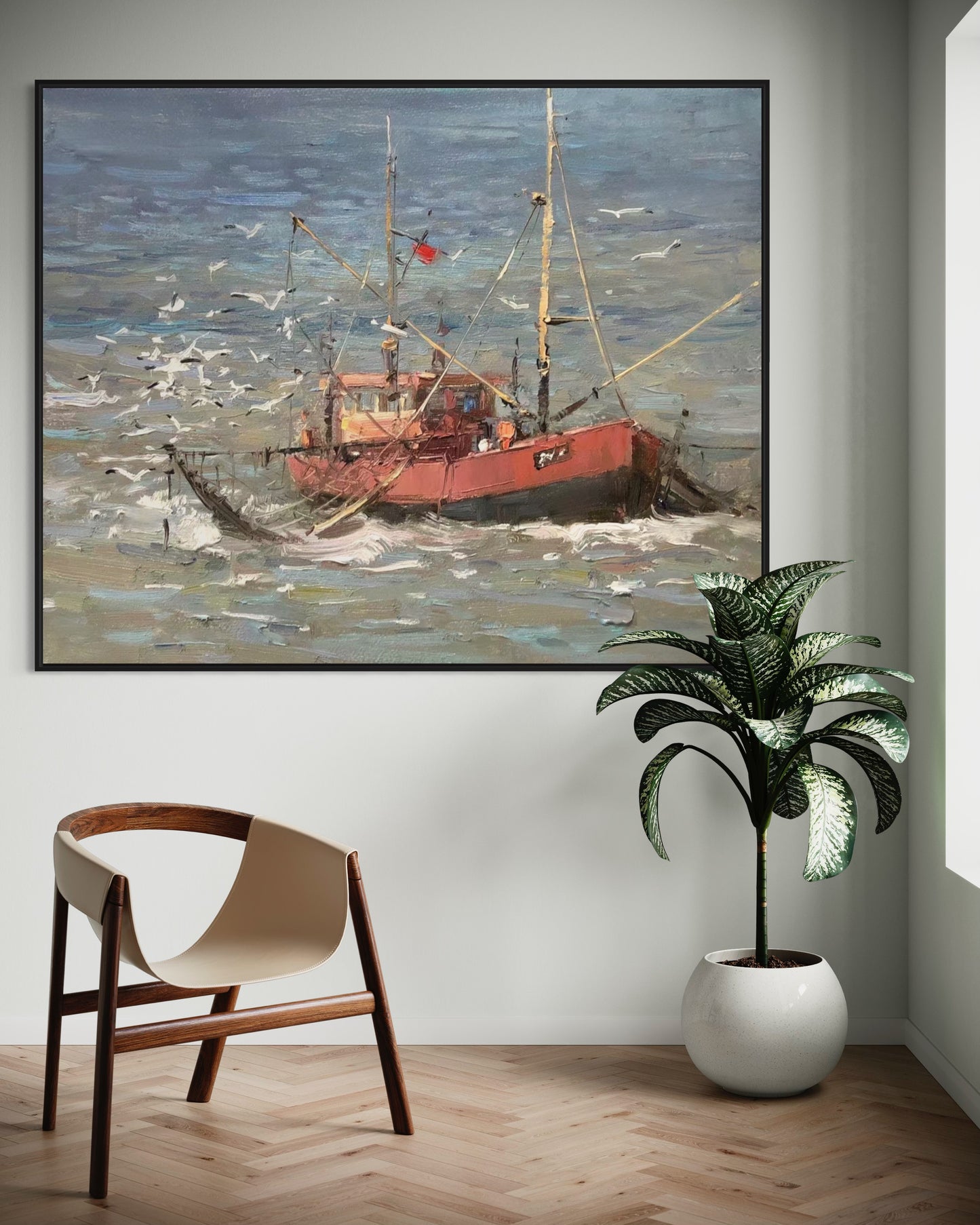 Stormy Sea with Tugboat Oil Painting