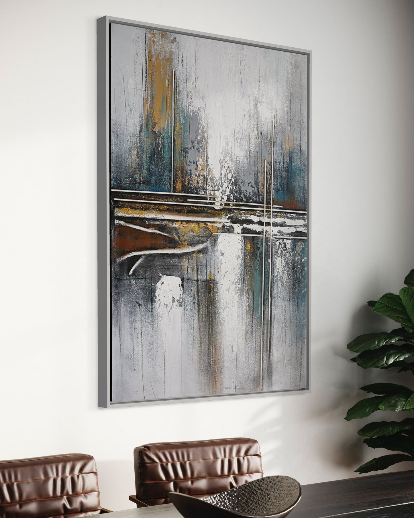 3D Textured Original Oil Painting on Canvas Golden Geometric Line Abstract Acrylic Painting