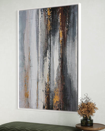 3D Textured Original Oil Painting on Canvas Black & White & Golden Lines Abstract Acrylic Painting