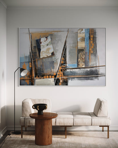 3D Textured Original Oil Painting on Canvas Grey Geometric Blocks Abstract Acrylic Painting