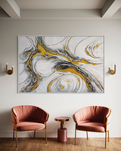 3D Textured Original Oil Painting on Canvas Black Gold Flow Abstract Acrylic Painting