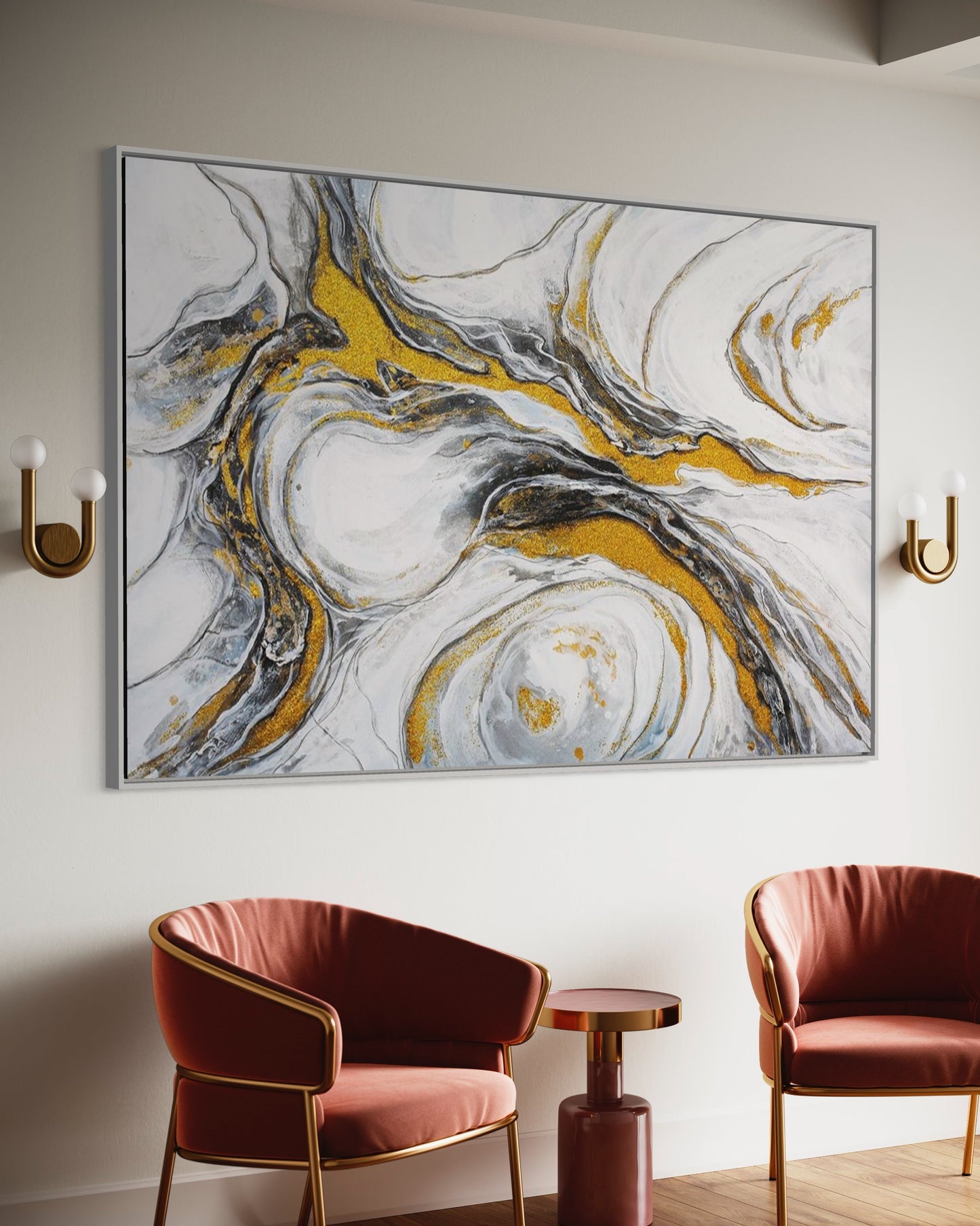 3D Textured Original Oil Painting on Canvas Black Gold Flow Abstract Acrylic Painting