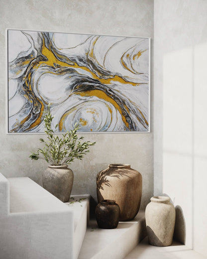 3D Textured Original Oil Painting on Canvas Black Gold Flow Abstract Acrylic Painting