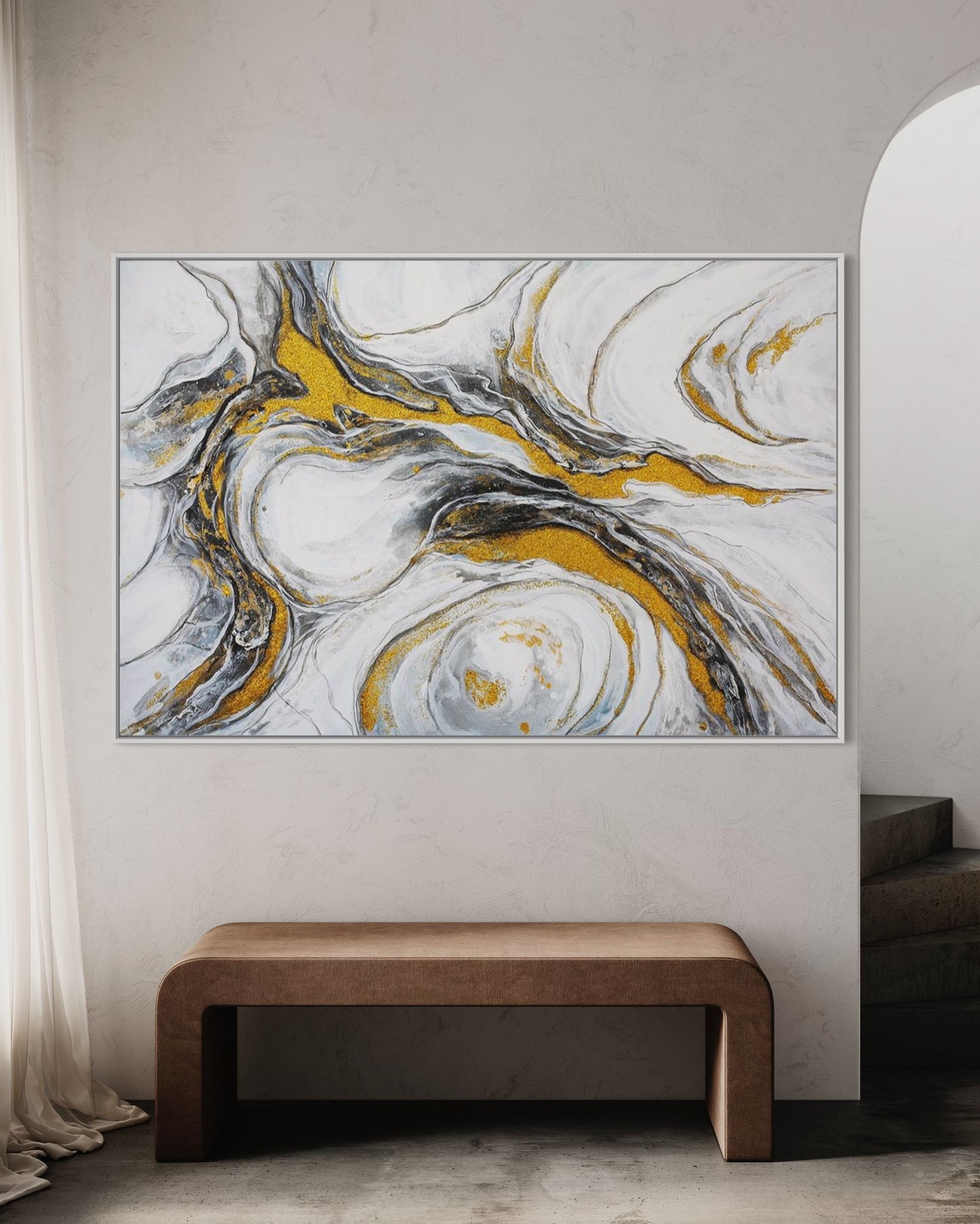 3D Textured Original Oil Painting on Canvas Black Gold Flow Abstract Acrylic Painting