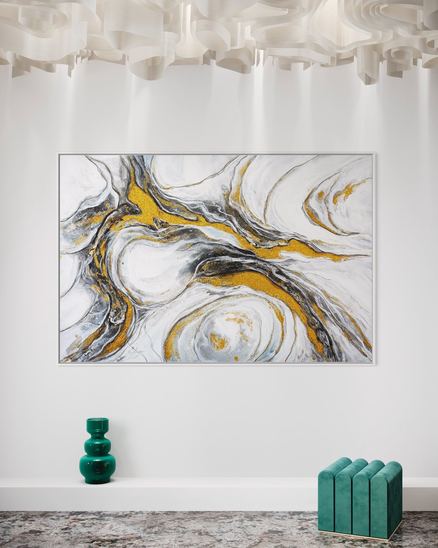 3D Textured Original Oil Painting on Canvas Black Gold Flow Abstract Acrylic Painting