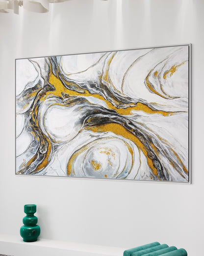 3D Textured Original Oil Painting on Canvas Black Gold Flow Abstract Acrylic Painting