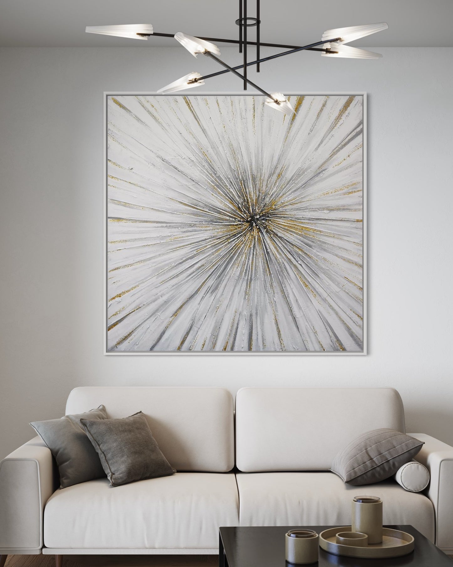 3D Textured Original Oil Painting on Canvas Golden Radial Abstract Acrylic Painting