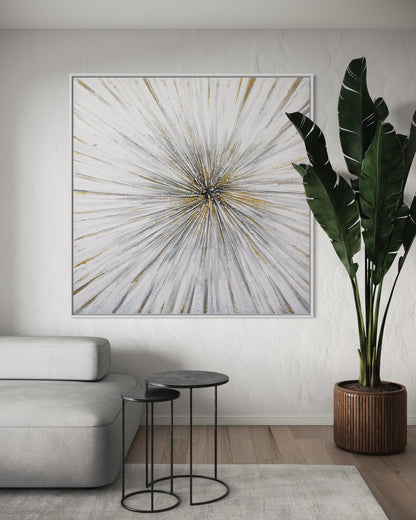 3D Textured Original Oil Painting on Canvas Golden Radial Abstract Acrylic Painting