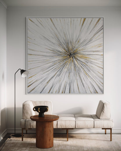 3D Textured Original Oil Painting on Canvas Golden Radial Abstract Acrylic Painting