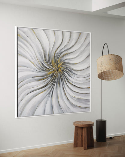 3D Textured Original Oil Painting on Canvas Golden Curve Radial Abstract Acrylic Painting