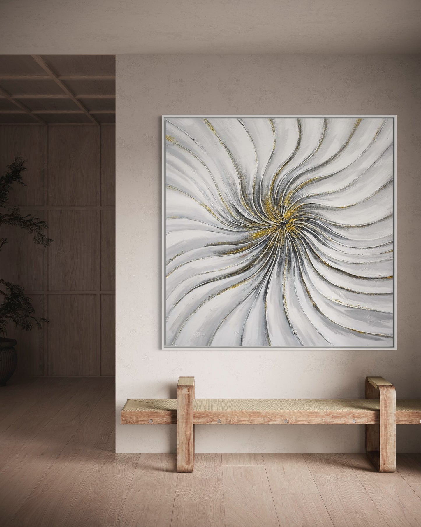 3D Textured Original Oil Painting on Canvas Golden Curve Radial Abstract Acrylic Painting