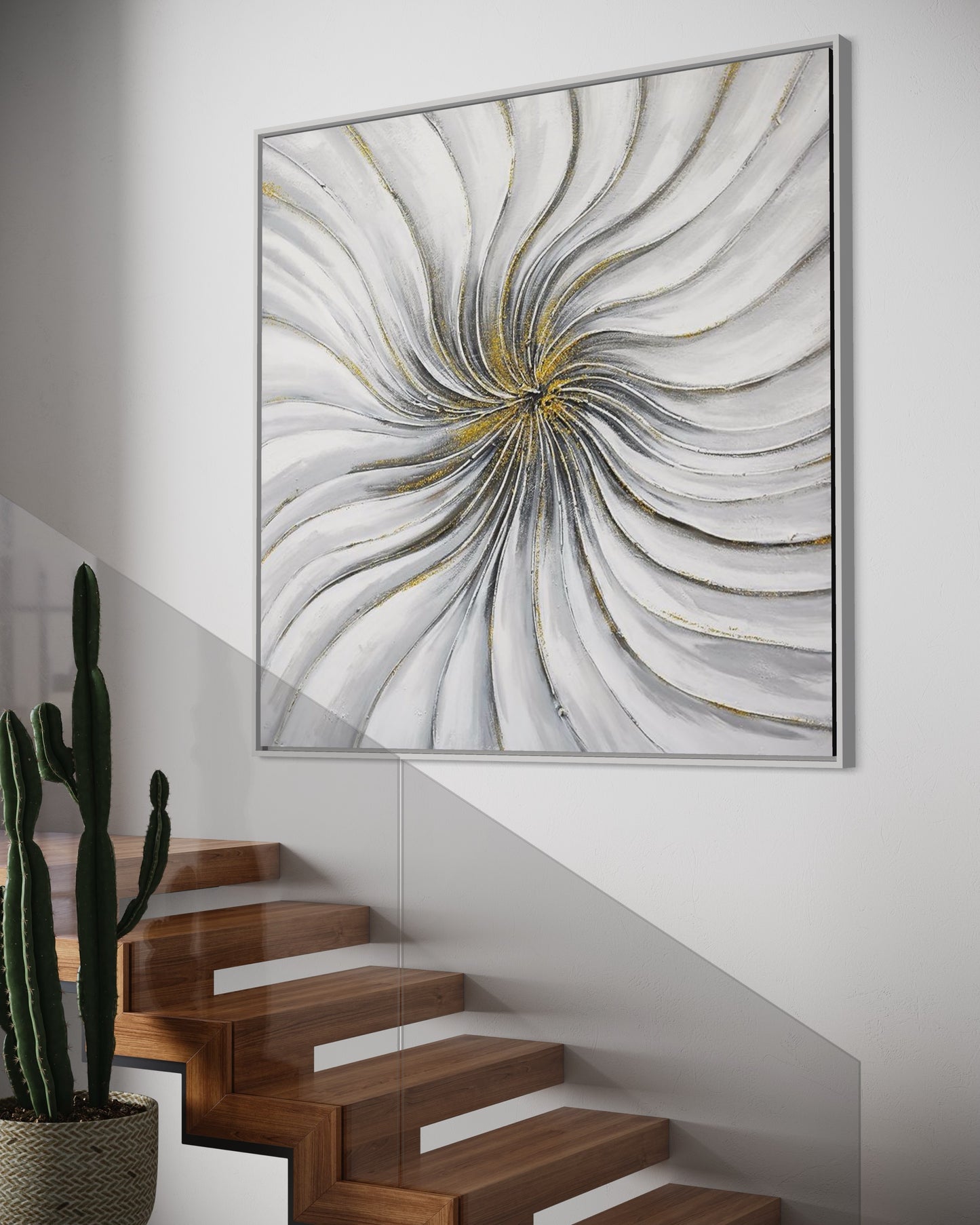 3D Textured Original Oil Painting on Canvas Golden Curve Radial Abstract Acrylic Painting