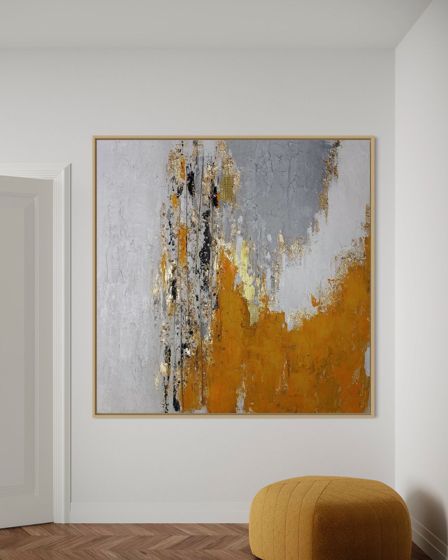 3D Textured Original Oil Painting on Canvas White Golden Orange Abstract Acrylic Painting