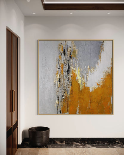 3D Textured Original Oil Painting on Canvas White Golden Orange Abstract Acrylic Painting