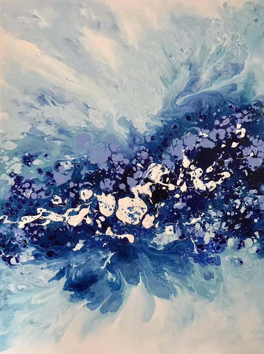 Blue Abstract Acrylic Painting - Ocean Waves