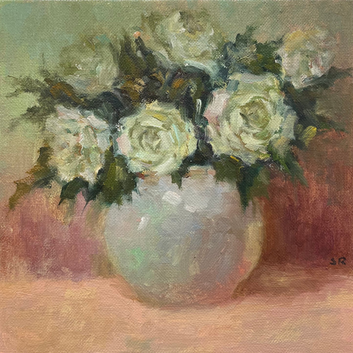 Elegant White Flowers in Soft Tones Oil Painting