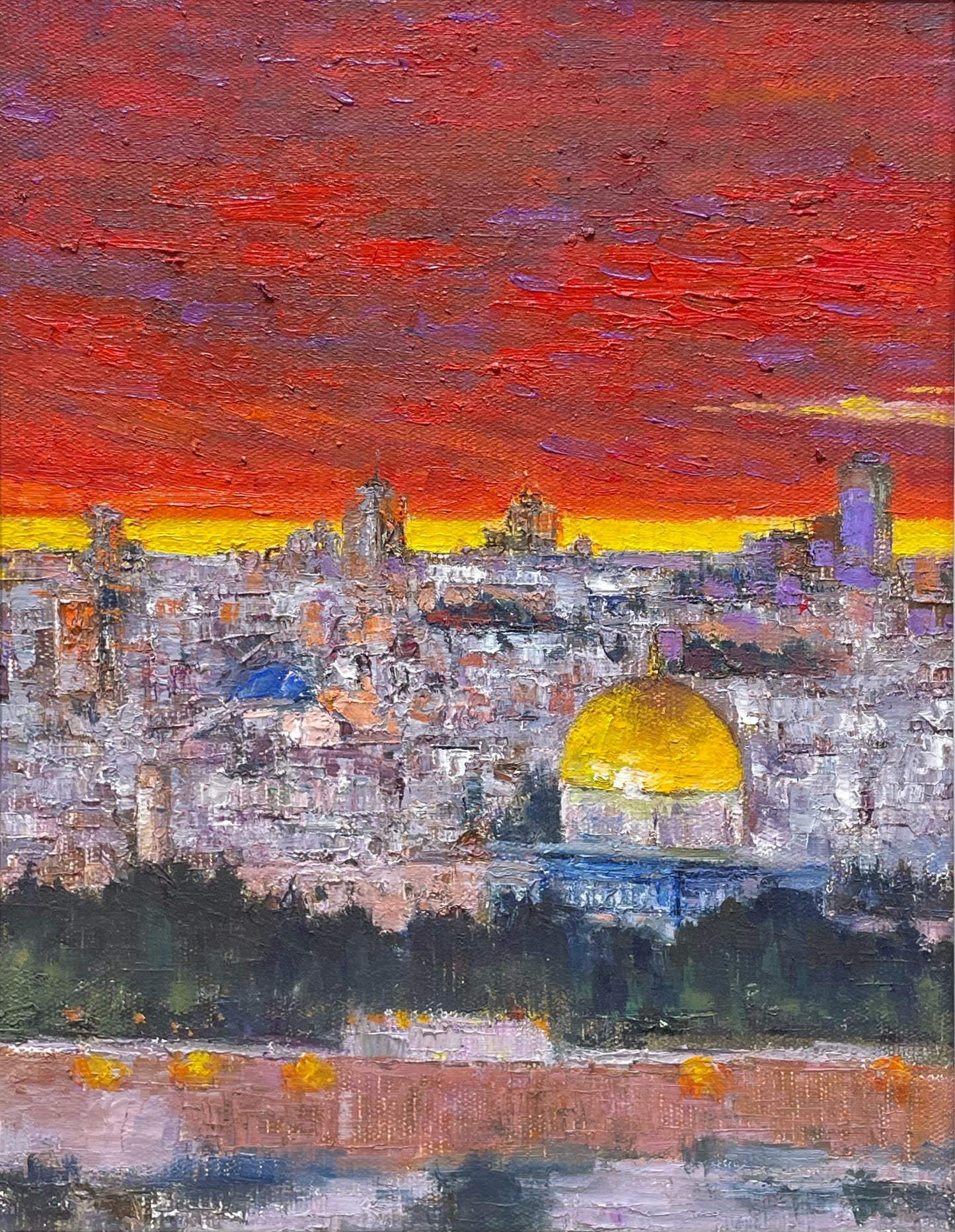 Dramatic Sunset Cityscape Oil Painting