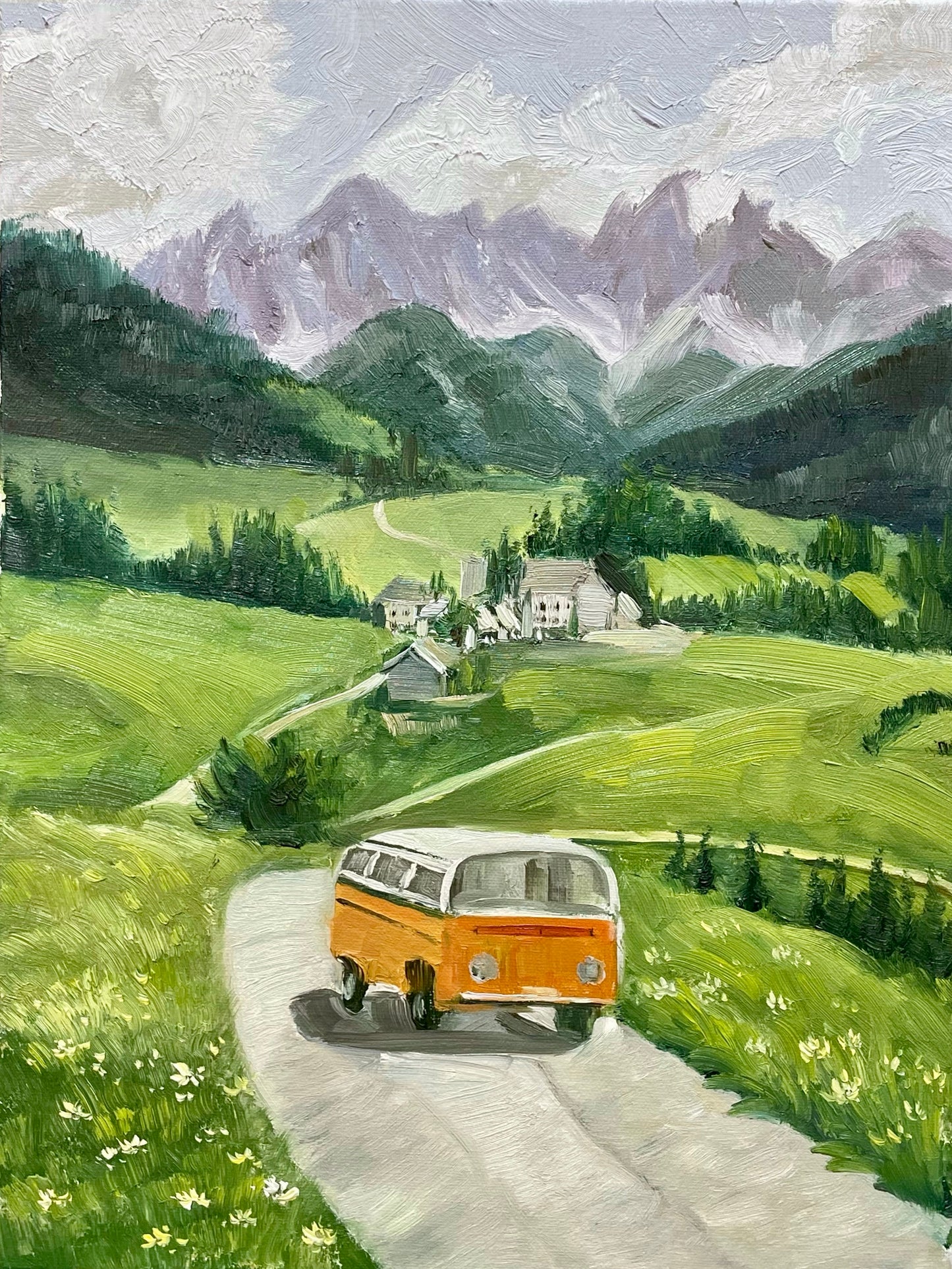 Idyllic Countryside with Yellow Van Oil Painting