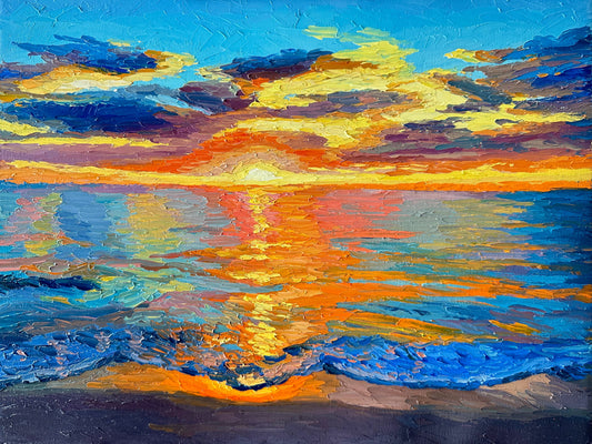 Vibrant Sunset Over Ocean Oil Painting