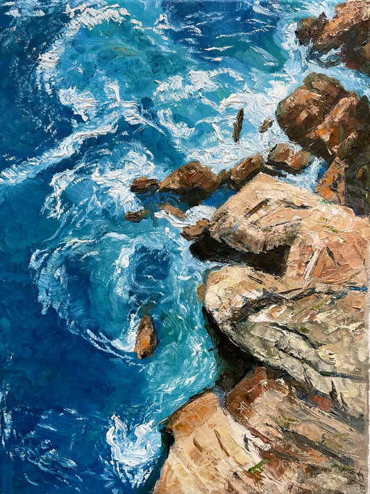 Rocky Shoreline with Waves Oil Painting