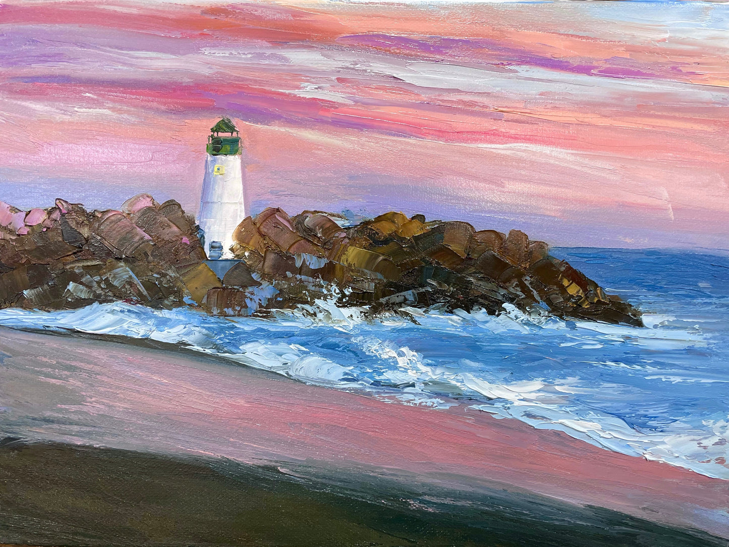 Lighthouse at Sunset Oil Painting