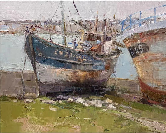 Rustic Boats on Shore Oil Painting