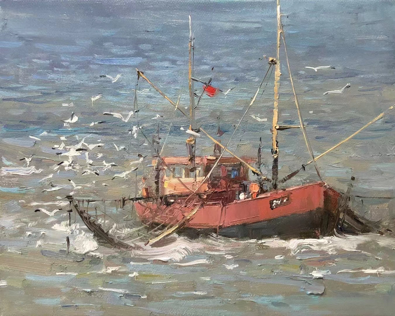 Stormy Sea with Tugboat Oil Painting