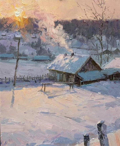 Sunrise Over Snowy Landscape Oil Painting