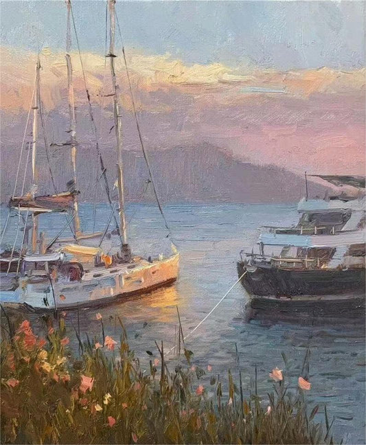 Serene Yacht Harbor Oil Painting